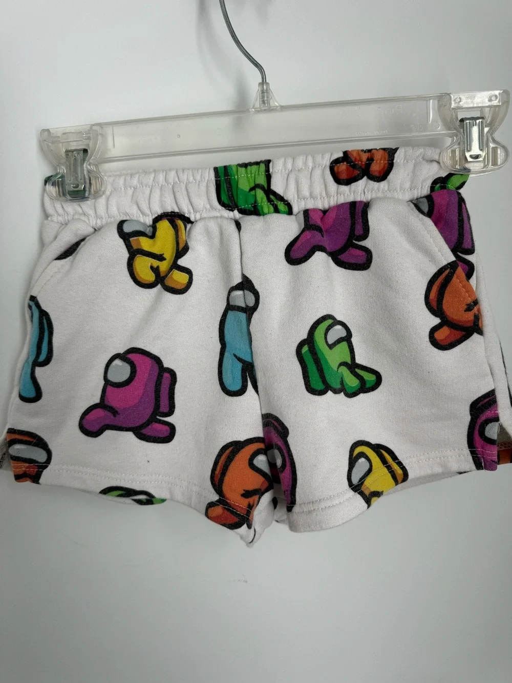 Kids White Among Us Print Elastic Waist Shorts Size 8
